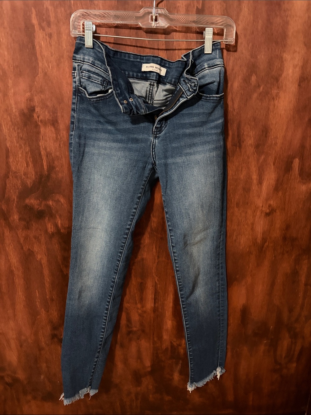 Flying Monkey Medium Wash Ankle Skinny Jeans with Frayed Hem